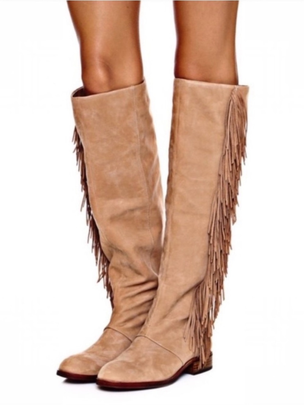 Sam Edelman Josephine Fringe Tall Boots Golden Caramel Tan Size 8.5
